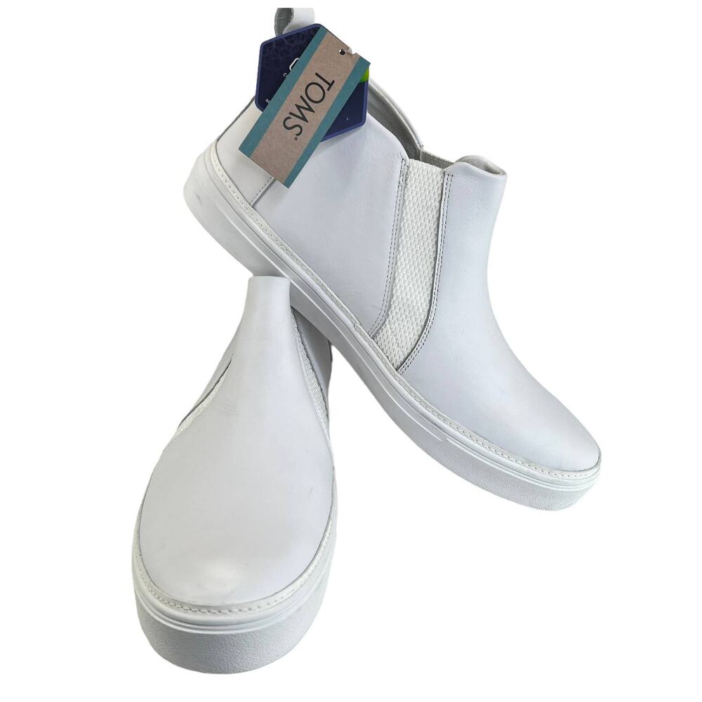 TOMS Leather Bryce Sneakers White Womens Size 11‎ Ortholite Pull On Shoes Casual